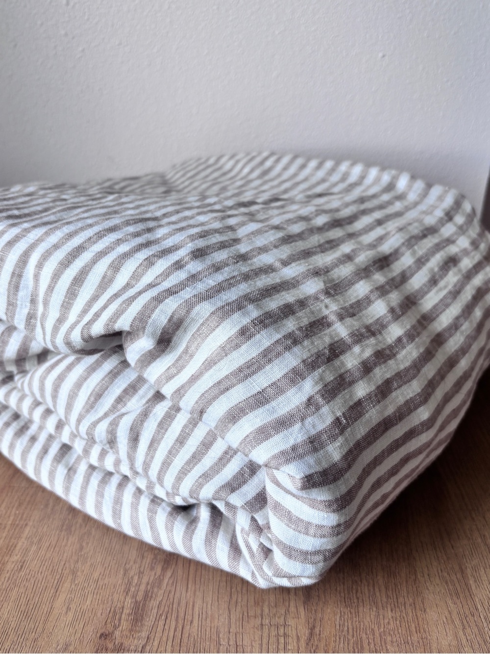 Quince European Linen Stripe Fitted Sheet Set Latte/White King/Cal King